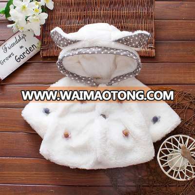 Winter Clotheing girls solid color lovely girls fur Cape small rabbit ears dot hooded outfit